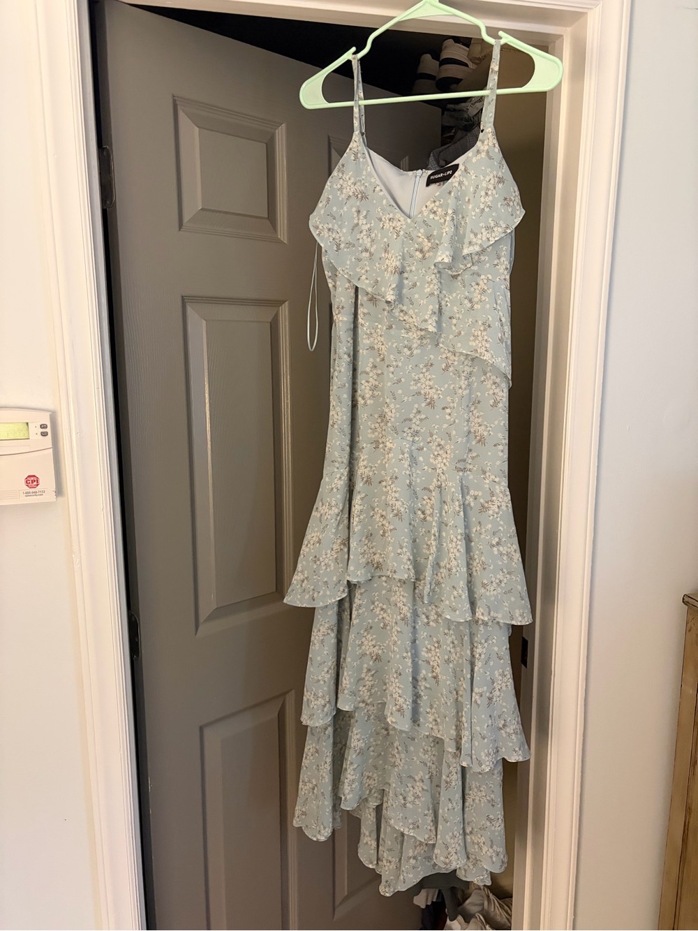 Sugarlips Light Blue Floral Ruffle Tiered Maxi Dress